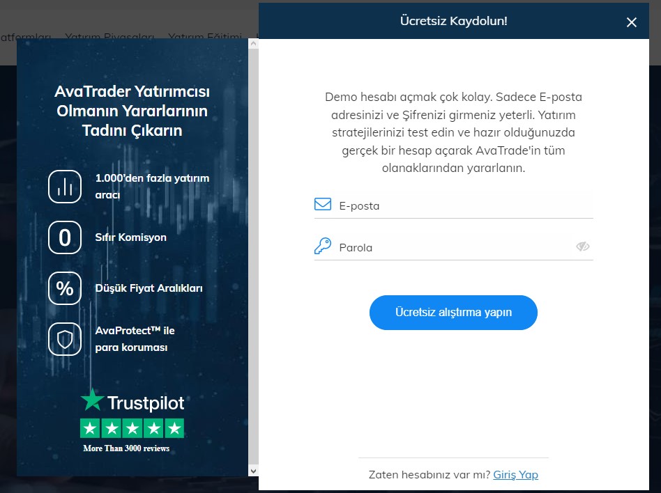 AvaTrade demo hesap