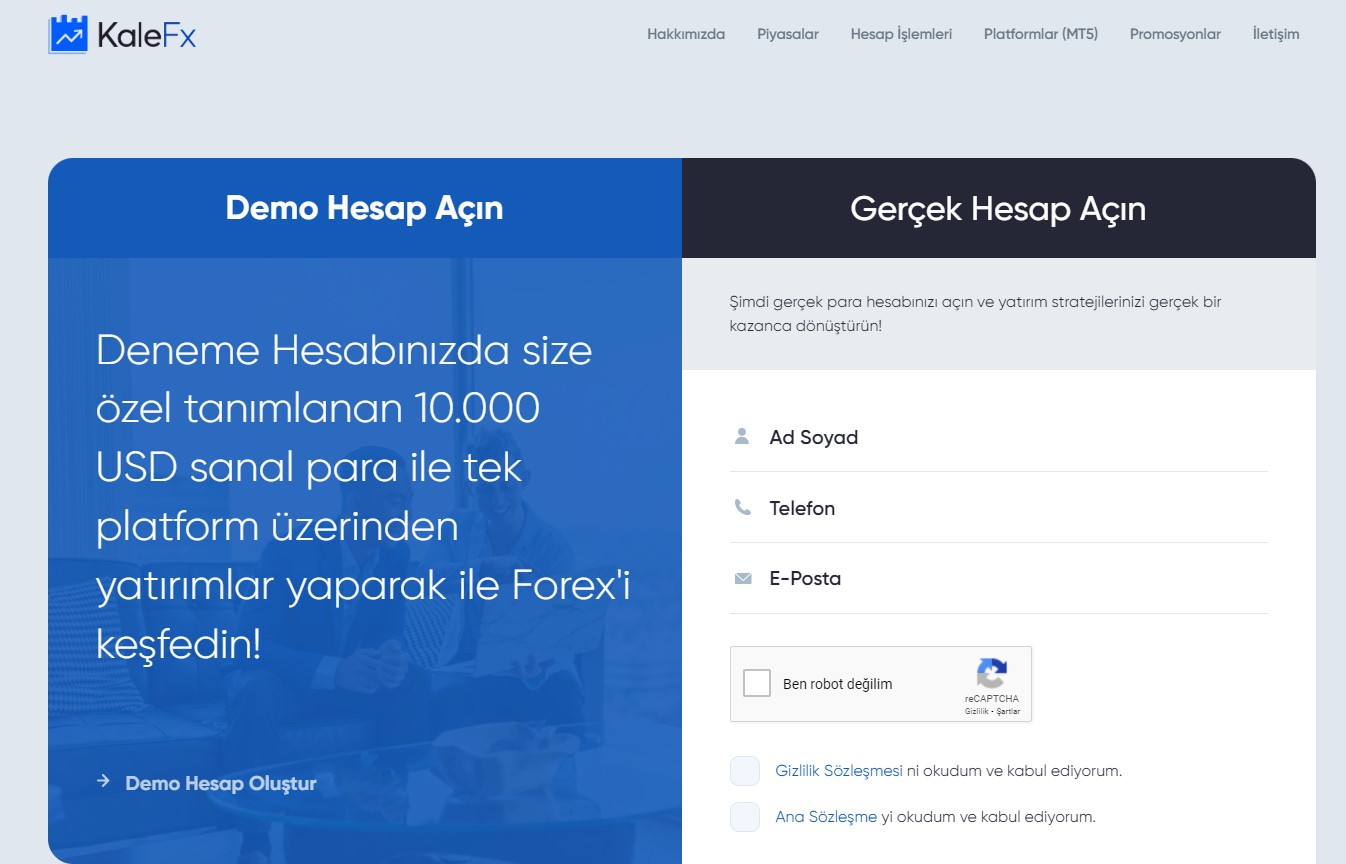 KaleFx demo hesap