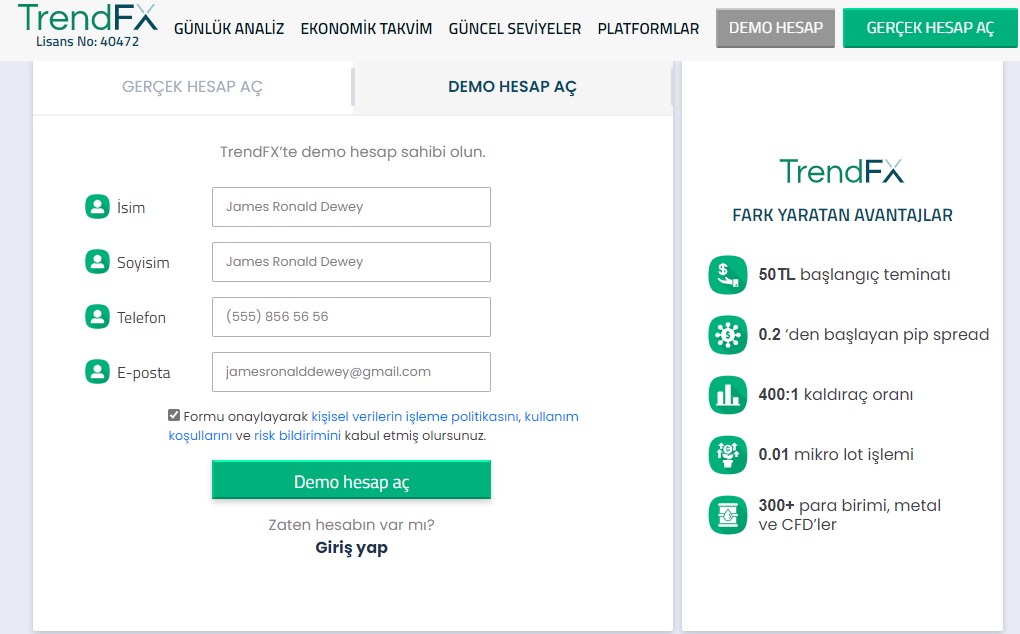 TrendFx demo hesap