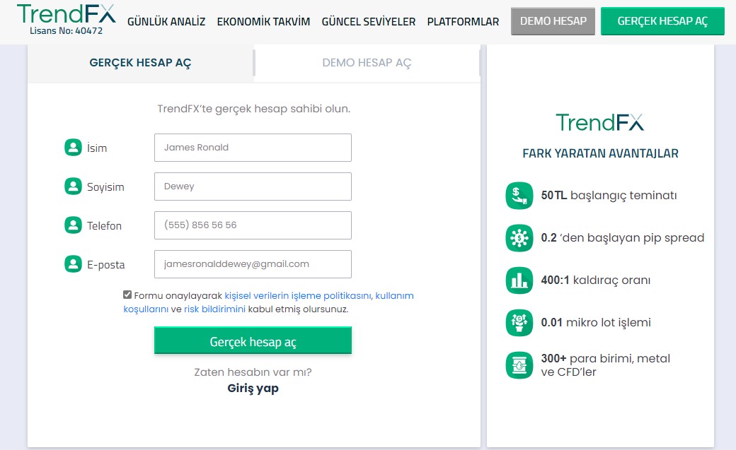 TrendFx gerçek hesap